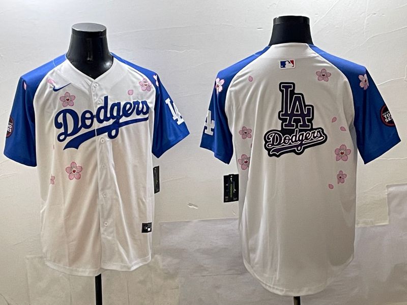 Men Los Angeles Dodgers Blank White Blue Sakura Edition 2025 Nike MLB Jersey style 19